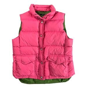 J Crew Puffer Vest Womens S Pink Green Down Fill Colorblock Snap Zip Outdoor